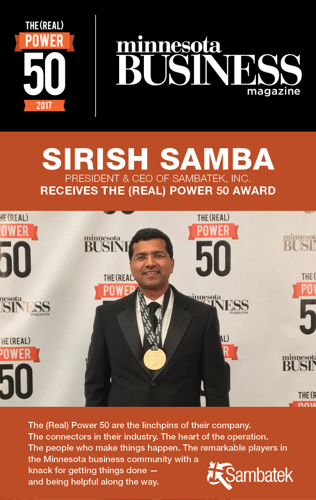 CEO Sirish Samba receives The (Real) Power 50 Award