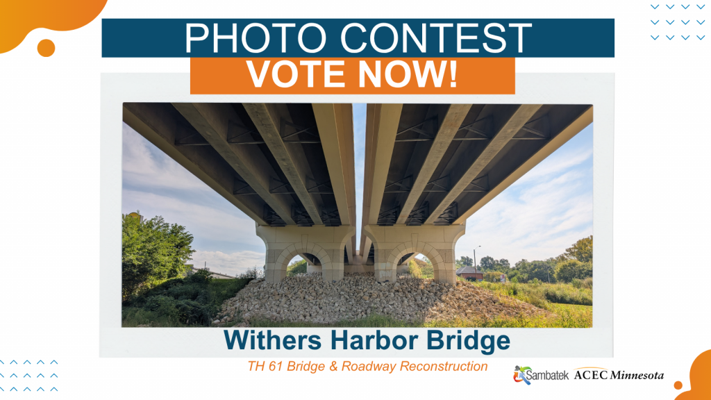 Withers Harbor Bridge TH 61 Bridge & Roadway Reconstruction voting now in photo contest! Logos included: Withers Harbor Bridge, Vote Now!, Photo Contest, TH 61 Bridge & Roadway Reconstruction