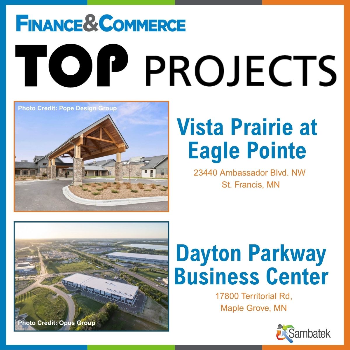 Two Sambatek Projects Named Finance & Commerce Top Projects